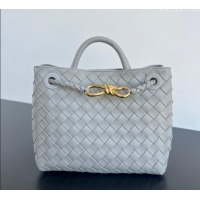 New Fashion Bottega Veneta Small Andiamo Top Handle Bag in Intrecciato Leather 743568 Silver Grey 2025