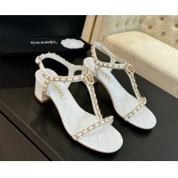 Good Product Chanel Lambskin Heel Sandals 4.5cm with Chain and Heart G46109 White 0102067