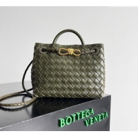 Top Quality Bottega Veneta Small Andiamo Top Handle Bag in Intrecciato Leather 743568 Khaki Green 2025