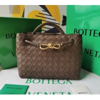 Luxury New Bottega Veneta Small Andiamo Top Handle Bag in Intrecciato Leather 743568 Taupe grey 2025