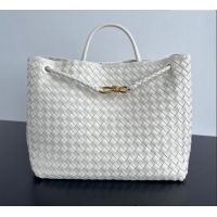 New Cheap Bottega Veneta Large Andiamo Top Handle Bag in Intrecciato Leather 743575 Sea Salt White 2025