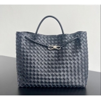 Hot Style Bottega Veneta Large Andiamo Top Handle Bag in Intrecciato Leather 743575 Space Blue/Silver 2025