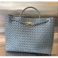 Luxury Discount Bottega Veneta Large Andiamo Top Handle Bag in Intrecciato Leather 743575 Lightning Grey 2025