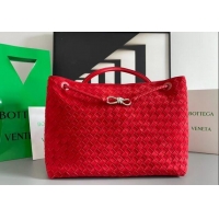 Fashion Cheap Bottega Veneta Large Andiamo Top Handle Bag in Intrecciato Suede 743575 Red 2025