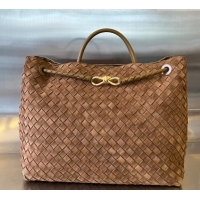 High Quality Bottega Veneta Large Andiamo Top Handle Bag in Intrecciato Suede 743575 Brown 2025