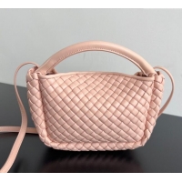 New Product Bottega Veneta Small Cobble Top Handle bag in Intreccio Leather 805739 Cameo Pink 2025