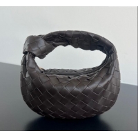 Top Grade Bottega Veneta Mini Jodie Hobo Bag in Intrecciato Lambskin 651876 Chocolate Brown 2025