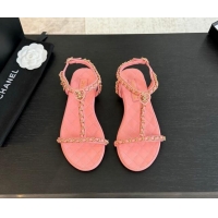 Grade Quality Chanel Lambskin Flat Sandals with Chain and Heart G46111 Pink 0102072