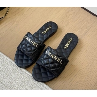 Popular Style Chanel Black Denim Flat Slides Sandal with Quilted Foldover 0102083