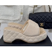 Top Grade Chanel Knit Wedge Slides Sandal 6cm Beige 0102084