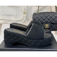 Top Design Chanel Knit Wedge Slides Sandal 6cm Black 0102085