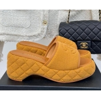 Cheap Price Chanel Knit Wedge Slides Sandal 6cm Yellow 0102086