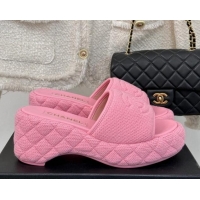 Durable Chanel Knit Wedge Slides Sandal 6cm Pink 0102087