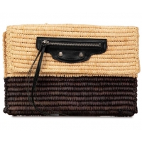 Luxury Discount Balenciaga Motocross Classic Envelope Giant 12 Raffia Clutch Bag 339549 Brown/Beige