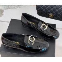 Best Grade Chanel Patent Calfskin Loafers with Strass and Chain CC G46157 Black 0102091