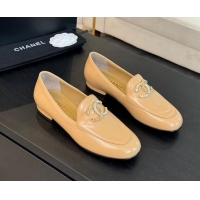 Best Price Chanel Shiny Calfskin Loafers with Strass and Chain CC G46157 Yellow 0102096