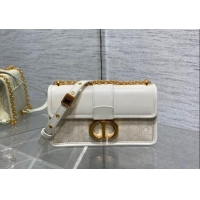 Grade Design Dior 30 Montaigne East-West Bag with Chain in Latte White Smooth Calfskin and Oblique Denim with Gold-Tone 