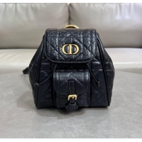 Famous Brand Dior Small Dior Caro Backpack Bag in Cinkled Calfskin 6302 Black 2025