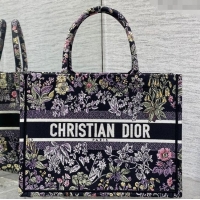 Top Grade Dior Medium Book Tote Bag in Embroidery with Multicolor Millefiori Unicorn Motif 8001 Black 2025