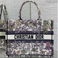 Luxury Discount Dior Medium Book Tote Bag in Embroidery with Multicolor Millefiori Unicorn Motif 8001 White/Purple 2025