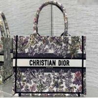 Promotional Dior Small Book Tote Bag in Embroidery with Multicolor Millefiori Unicorn Motif 8002 White/Purple 2025