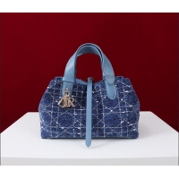 Buy Fashionable Dior Small Dior Toujours Bag in Cannage Tweed M1188 Denim Blue 2025