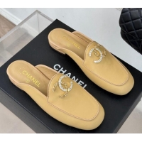 Good Quality Chanel Lambskin Flat Mules with Strass and Chain CC G46157 Yellow 0102100