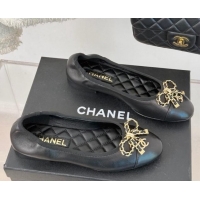 Pretty Style Chanel Lambskin Ballet Flats with Chain Bow Black 0102109