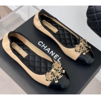 Popular Style Chanel Lambskin Ballet Flats with Chain Bow Beige 0102110