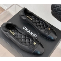 Good Product Chanel Lambskin Ballet Flats with Bow Black 0102112