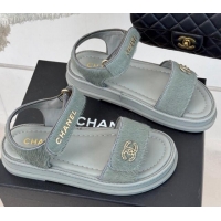 Good Quality Chanel Haircalf-Like Strap Flat Sandals Grey 0102119