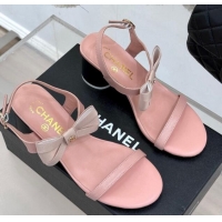 Pretty Style Chanel Lambskin Heel Sandals 5cm with Bow Pink 0102121