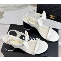 Shop Duplicate Chanel Lambskin Heel Sandals 5cm with Bow White 0102122