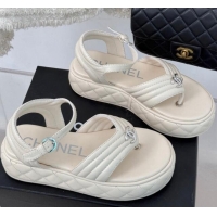 Luxury Chanel Chevron Lambskin Platform Thong Sandals 4.5cm Pale Grey 0102126