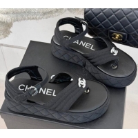 Top Grade Chanel Chevron Grosgrain Platform Thong Sandals 4.5cm Black 0102127