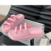 Best Price Chanel Calfskin Flat Slides Sandal with Multi Strap Pink 0102148