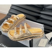 Purchase Chanel Calfskin Flat Slides Sandal with Multi Strap Gold 0102149