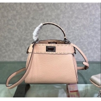 Famous Brand Fendi Peekaboo Mini Bag with Topstitches in Romano Leather 8BN244 Light Pink 2025