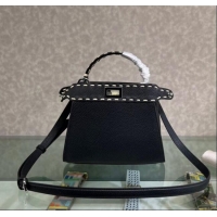 Super Quality Fendi Peekaboo Mini Bag with Topstitches in Romano Leather 8BN244 Black 2025