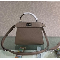 Well Crafted Fendi Peekaboo Mini Bag with Topstitches in Romano Leather 8BN244 Grey 2025