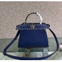 Top Design Fendi Peekaboo Mini Bag with Topstitches in Romano Leather 8BN244 Blue 2025