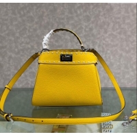 Top Quality Fendi Peekaboo Mini Bag with Topstitches in Romano Leather 8BN244 Yellow 2025