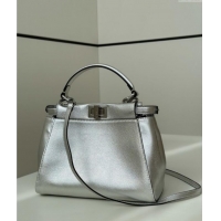 Luxury Discount Fendi Peekaboo Mini Bag in Soft Calfskin 2590 Silver 2025