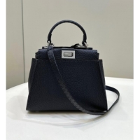 Top Grade Fendi Peekaboo Mini Bag in Litchi-Grained Leather 2590 Black 2025