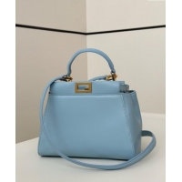 Top Design Fendi Peekaboo Mini Bag in Soft Lambskin 8315 Light Blue 2025