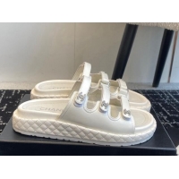 Unique Style Chanel Calfskin Flat Slides Sandal with Multi Strap White 0102152