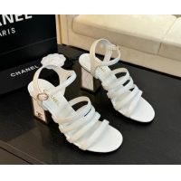 Good Product Chanel Lambskin Strap Heel Sandals 7cm White 0103001