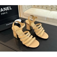 Purchase Chanel Lambskin Strap Heel Sandals 7cm Beige 0103002