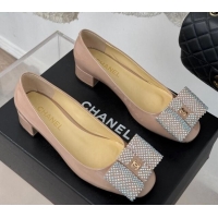 Stylish Chanel Patent Calfskin Pumps with Strass Bow Pink 0103019