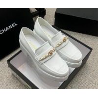 Big Discount Chanel Calfskin Loafers with Chain White 0103023